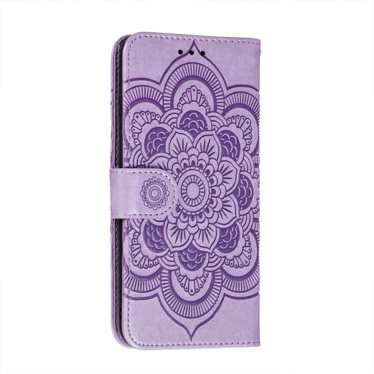 Elegante Wallet Flip Cover voor Samsung S25 met Kaartsleuven, Kickstand en Magnetische Sluiting - Premium Lederen Bescherming in Mandala Paars