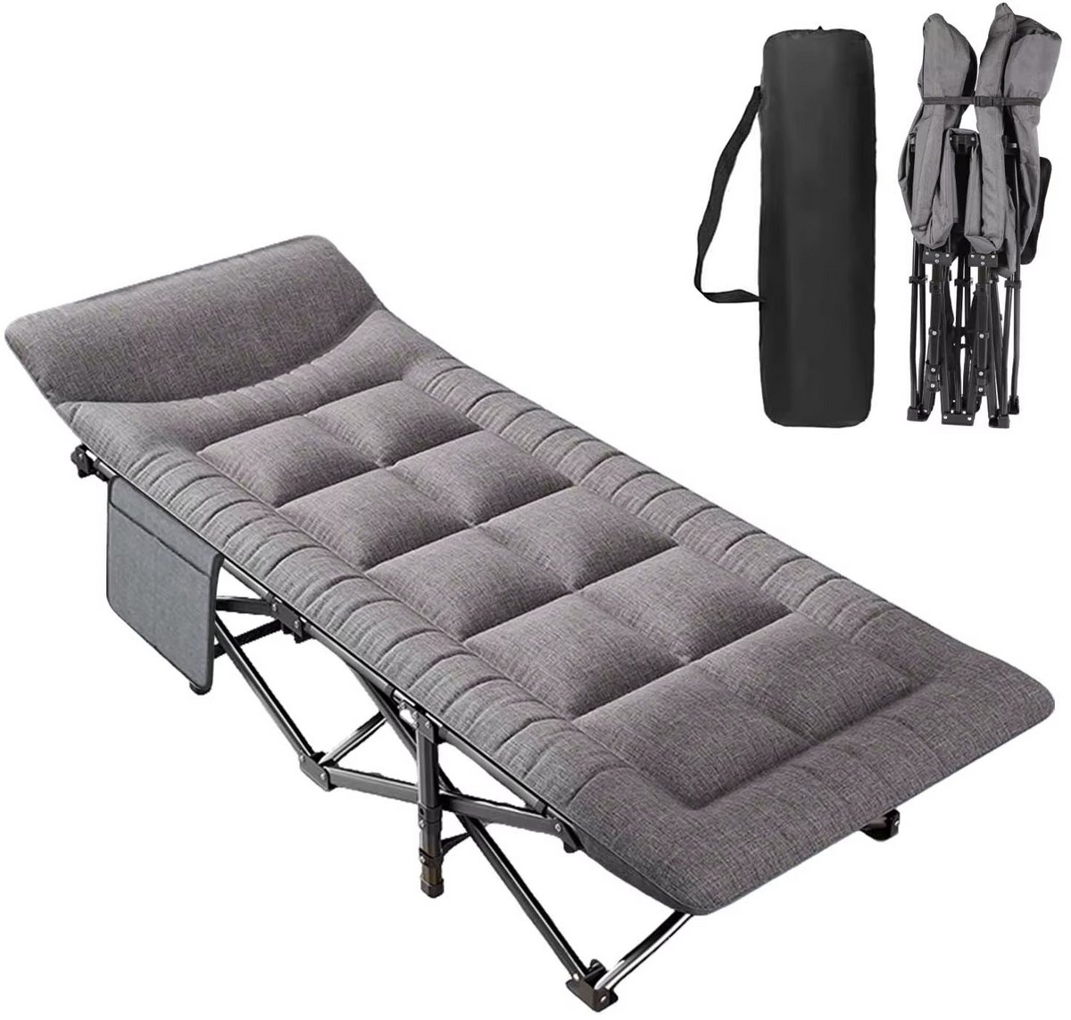 JOYNEXTBUY - Campingbed - Opvouwbaar - Reisbed - Kampeerbed - Lichtgewicht - Opklapbed - Inclusief opbergtas - Lichtgewicht - Stalen frame - tot 200kg - Grijs