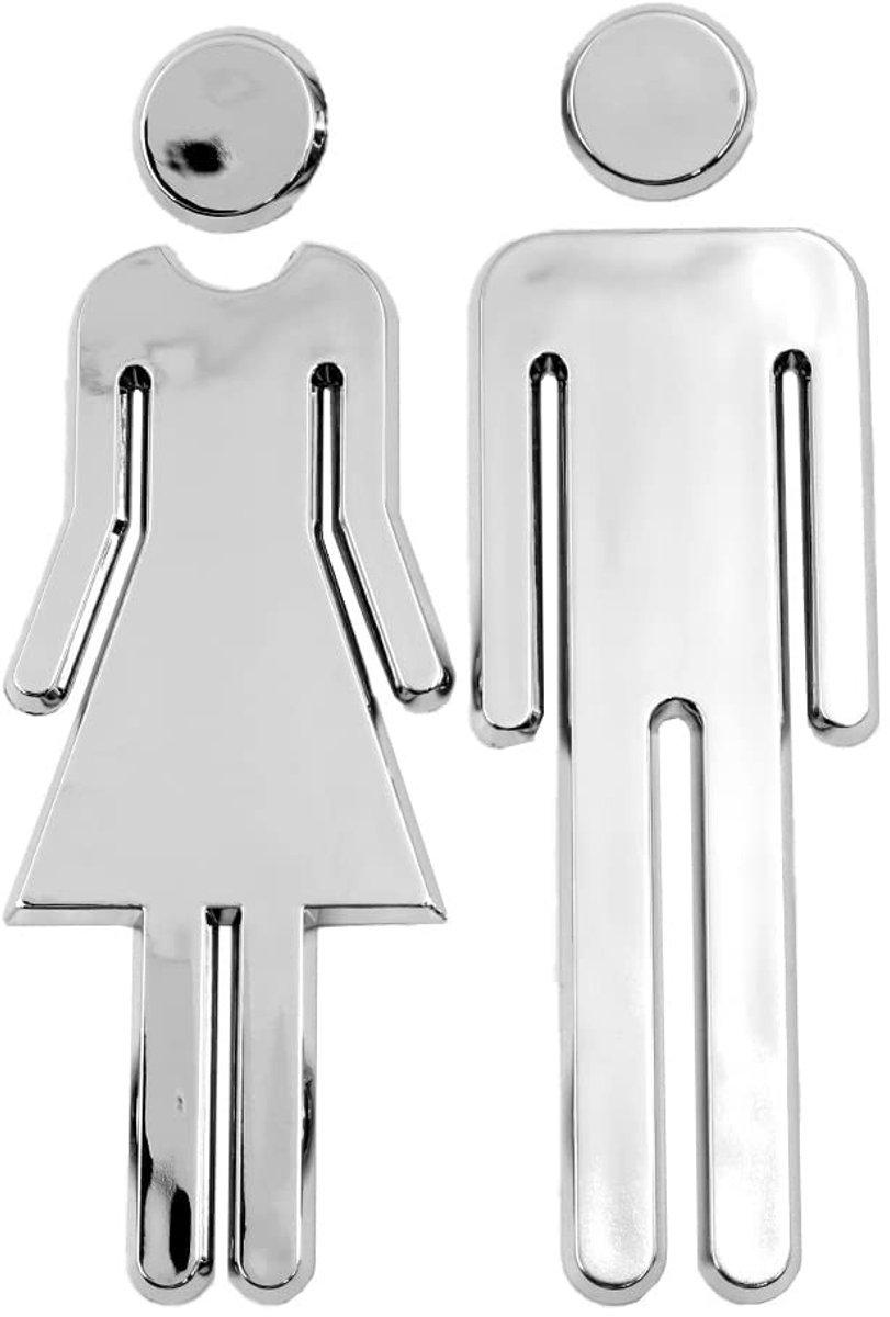 Dailygoody - Toilet Deurbord - Zelfklevende Toiletstickers - Zilver - Voor Hotel en Restaurant - Decoratie - 12 cm - Mannelijk en Vrouwelijk
