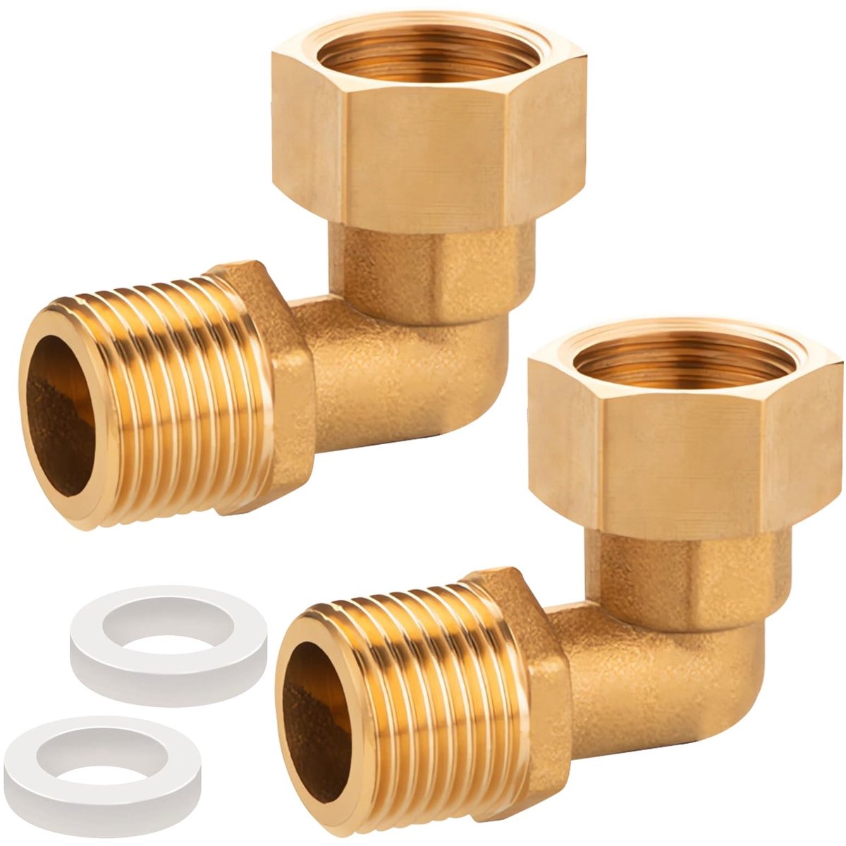 Dailygoody - Messing schroefverbinding - 90 graden hoekschroefverbinding - Duurzaam en corrosiebestendig - 1/2 inch - Ideaal voor waterinstallati