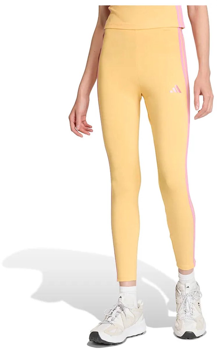 Adidas Essentials 3 Stripes Cotton Leggings XL Vrouw Semi Ice Tangerine / St Tropic Bloom