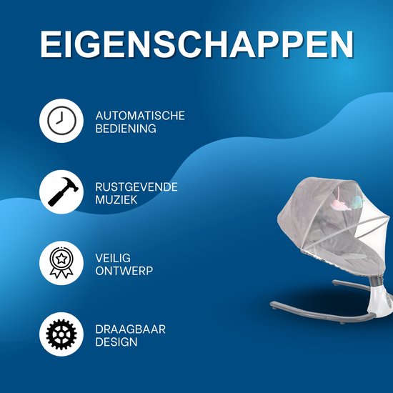 Elektrische Babyschommel - Baby Rocker met Afstandsbediening en USB - Opvouwbare Draagbare Wiegstoel voor 0–12 Maanden - Lichtgrijs — afbeelding 2