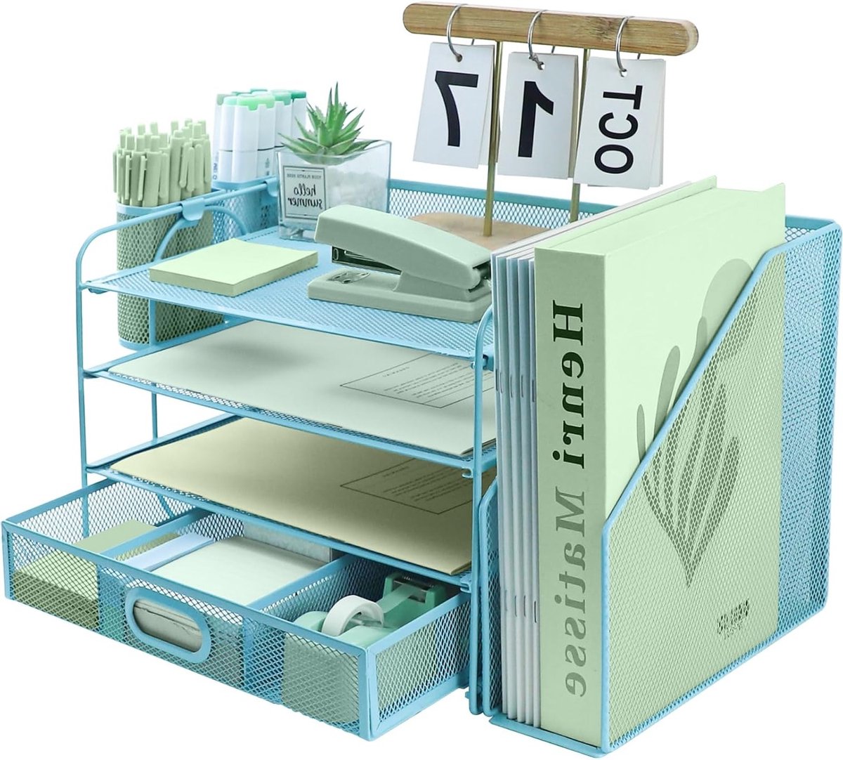 Multifunctionele 4-laagse Desk File Organizer met Extra Verticale Bestandsverdeler, Geschikt voor A4 Papier, Documenten en Tijdschriften in Thuiswerkplek