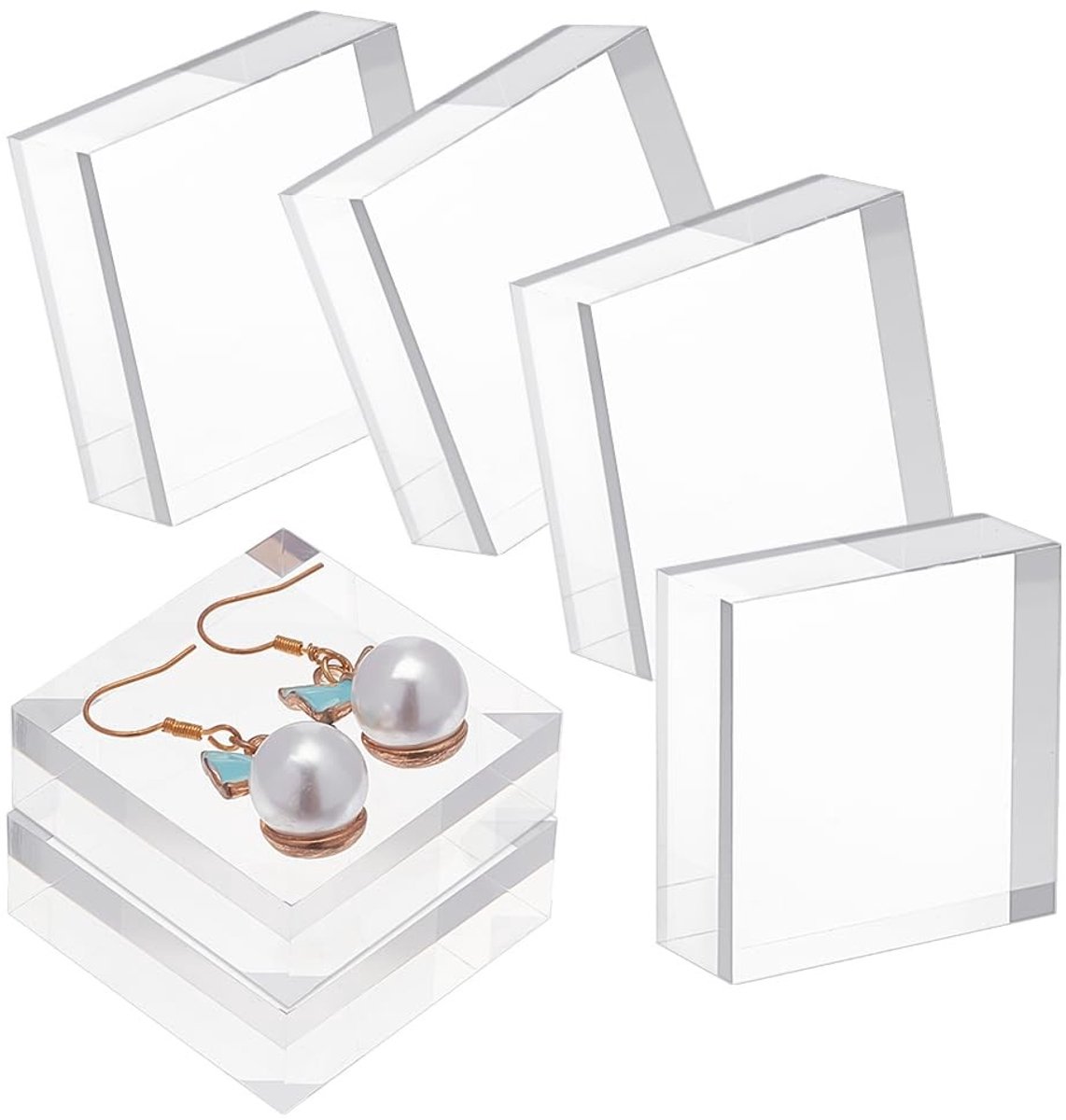 Dailygoods - Dailygoody - Transparante Acryl Display Blokken - 6 Stuks - Modern Gepolijst - 4x4x1.5cm - Showcase Display Houder - Geschikt voor Sieraden