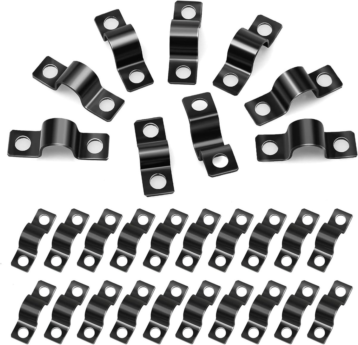55 Stuks Mini RVS Kabelclips Ø 10 mm, Dubbelgat Bevestigingsclips voor Gas- en Waterleidingen, Kabelbeheer en Organisatie