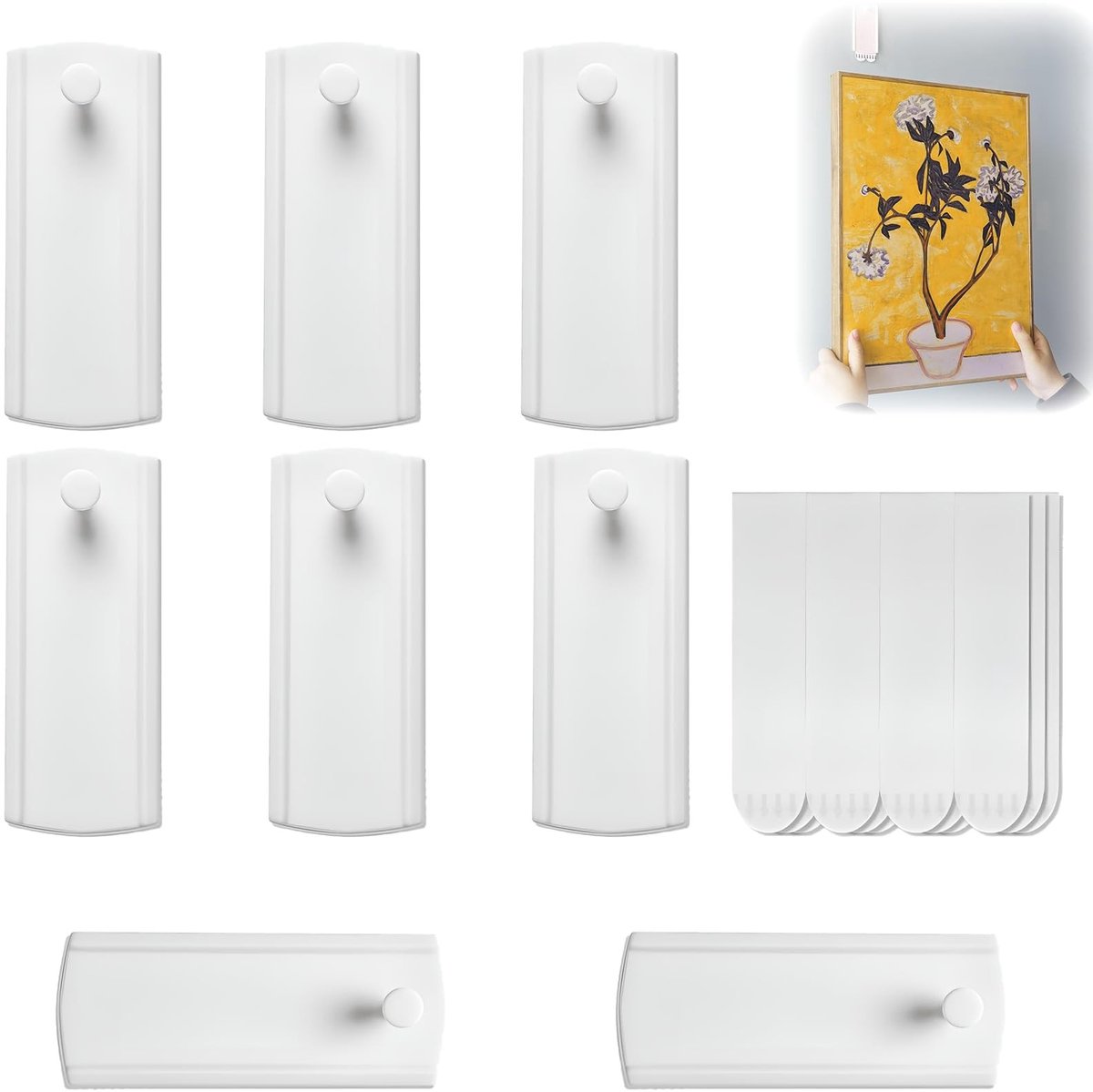 Dailygoods - Dailygoody - Set van 8 zelfklevende spijkers voor het ophangen van foto's en lijsten, inclusief 12 plakstrips