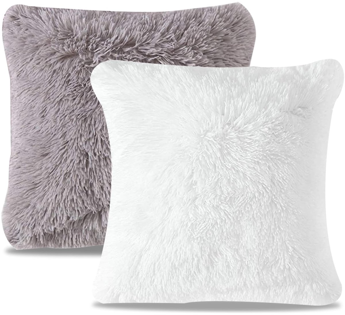 Dailygoods - Dailygoody - Pluizige kussenhoezen - Zachte kussenslopen - Set van 2 - Grijs en wit - Decoratieve kussens - Geschikt voor woonkamer en slaapkamer