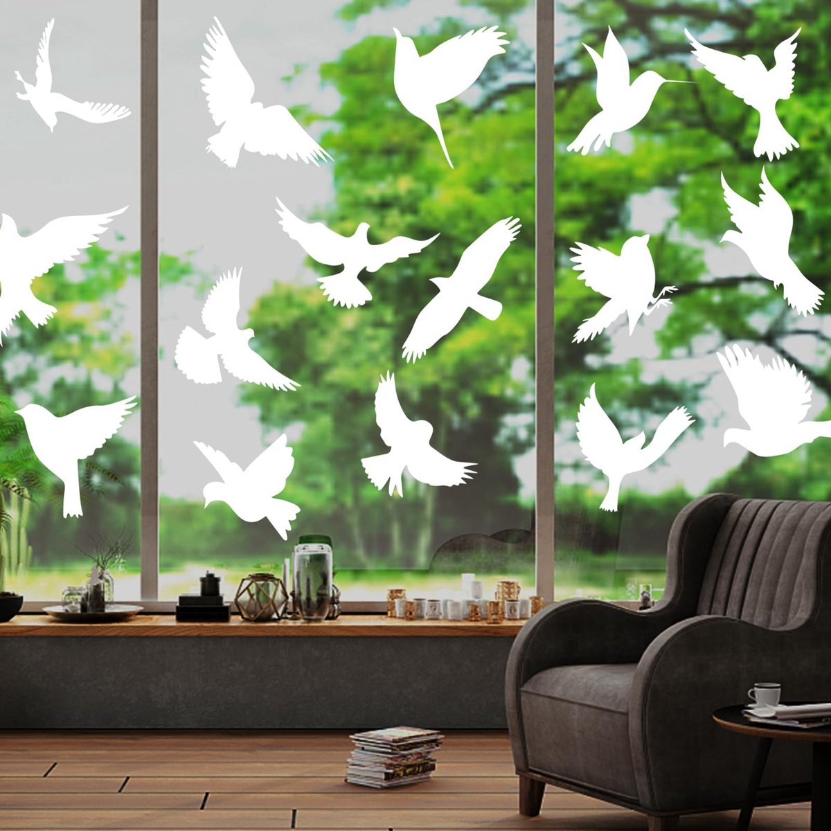 Dailygoods - Dailygoody - Anti-Collision Raam Stickers - Vogelbescherming - Grote Maat - Zelfklevende Silhouetten - 48 Stuks - Geschikt voor Binnen en Buiten