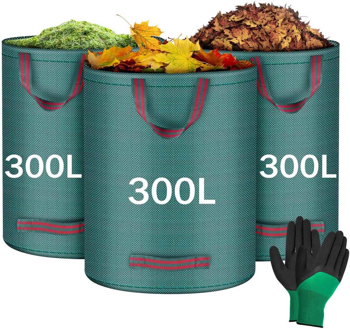 Dailygoods - Dailygoody - Tuinafvalzakken - Herbruikbare tuinzakken - 300 liter - Zware kwaliteit - Ideaal voor tuin en camping - Groen - Voor tuinafval