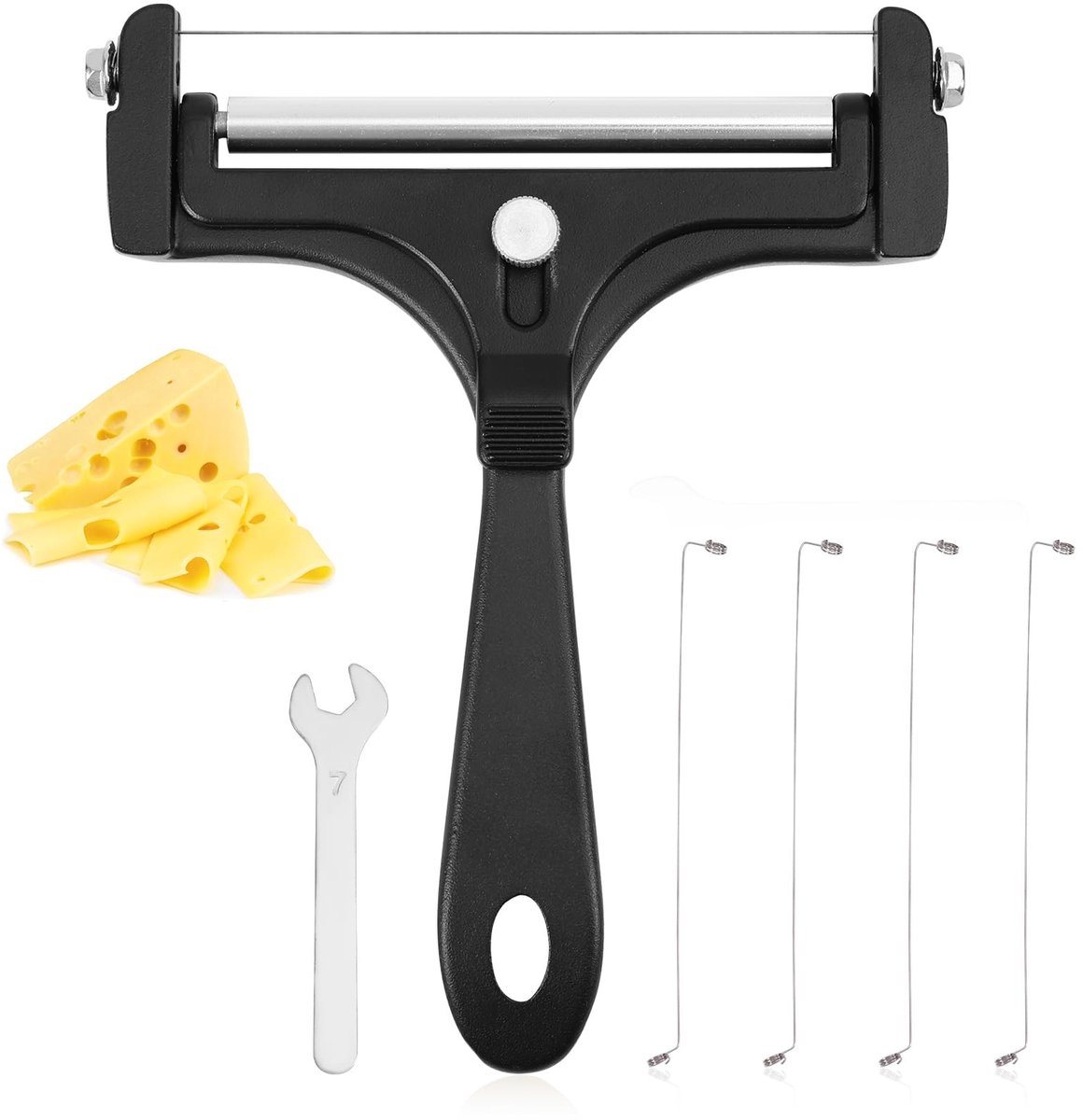 Dailygoods - Dailygoody - Kaasschaafset - Verstelbare Dikte - Inclusief Extra Draden - Zwart - Handkaasschaaf - Ideaal voor Boter en Kaas - Perfect voor Thuisgebrui