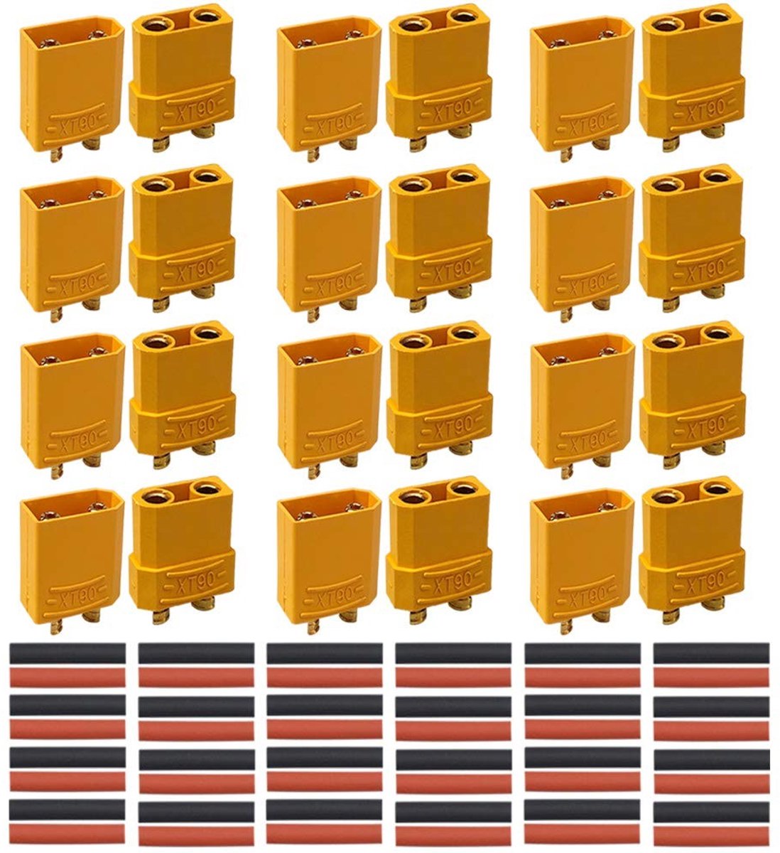 Dailygoods - Cosensi - Dailygoody - XT-90 Batterijaansluitingen - Hoge Stroom Aansluitingen - Gouden Contacten - Geel + Goud - Stekkers met Krimpkous - 12 Paar Inclusief Kri