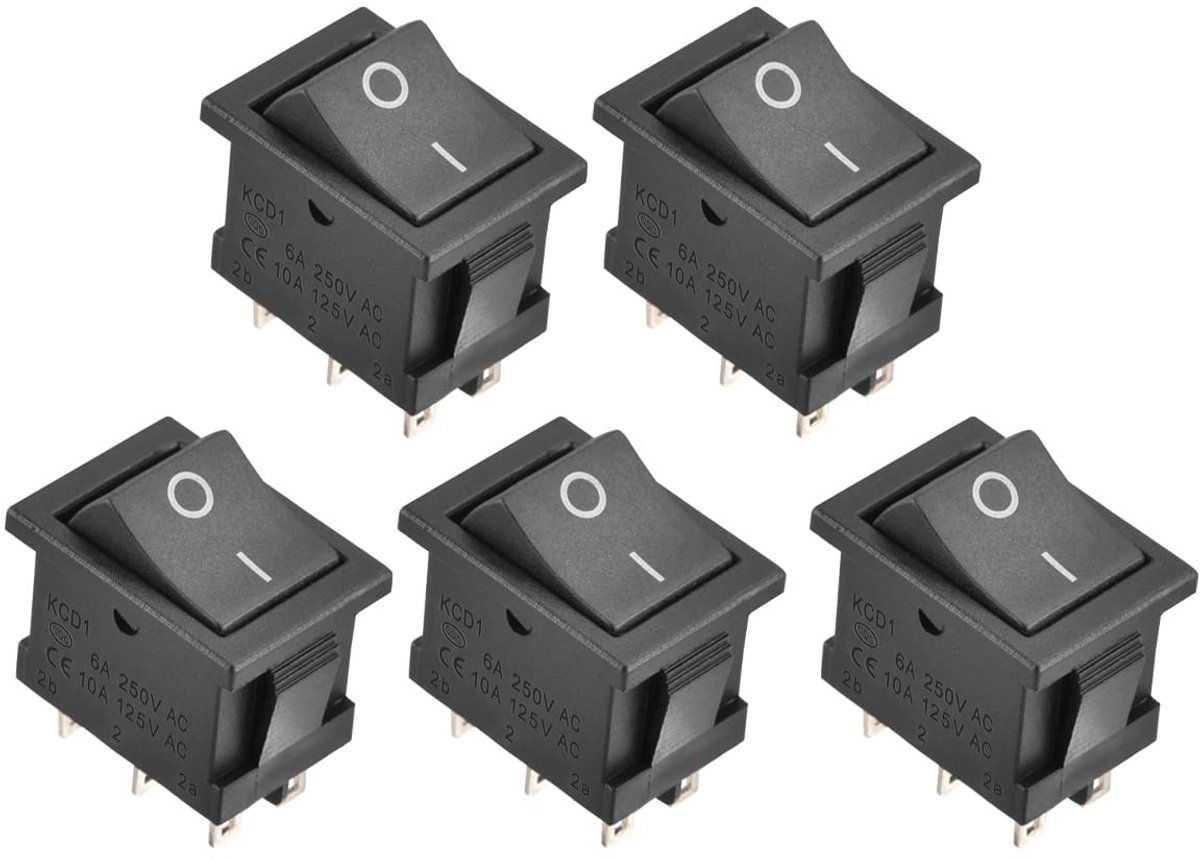 Dailygoods - Dailygoody - Tuimelschakelaar - ON/OFF - Zwart - 6A 250VAC - Voor auto en boot - 5 stuks