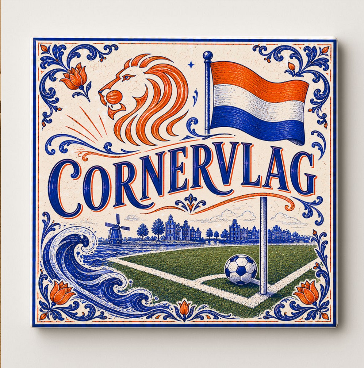 Nederland Cornervlag Decoratieve Keramische Tegel – Nederlandse Voetbal Fan Wandtegel – Or