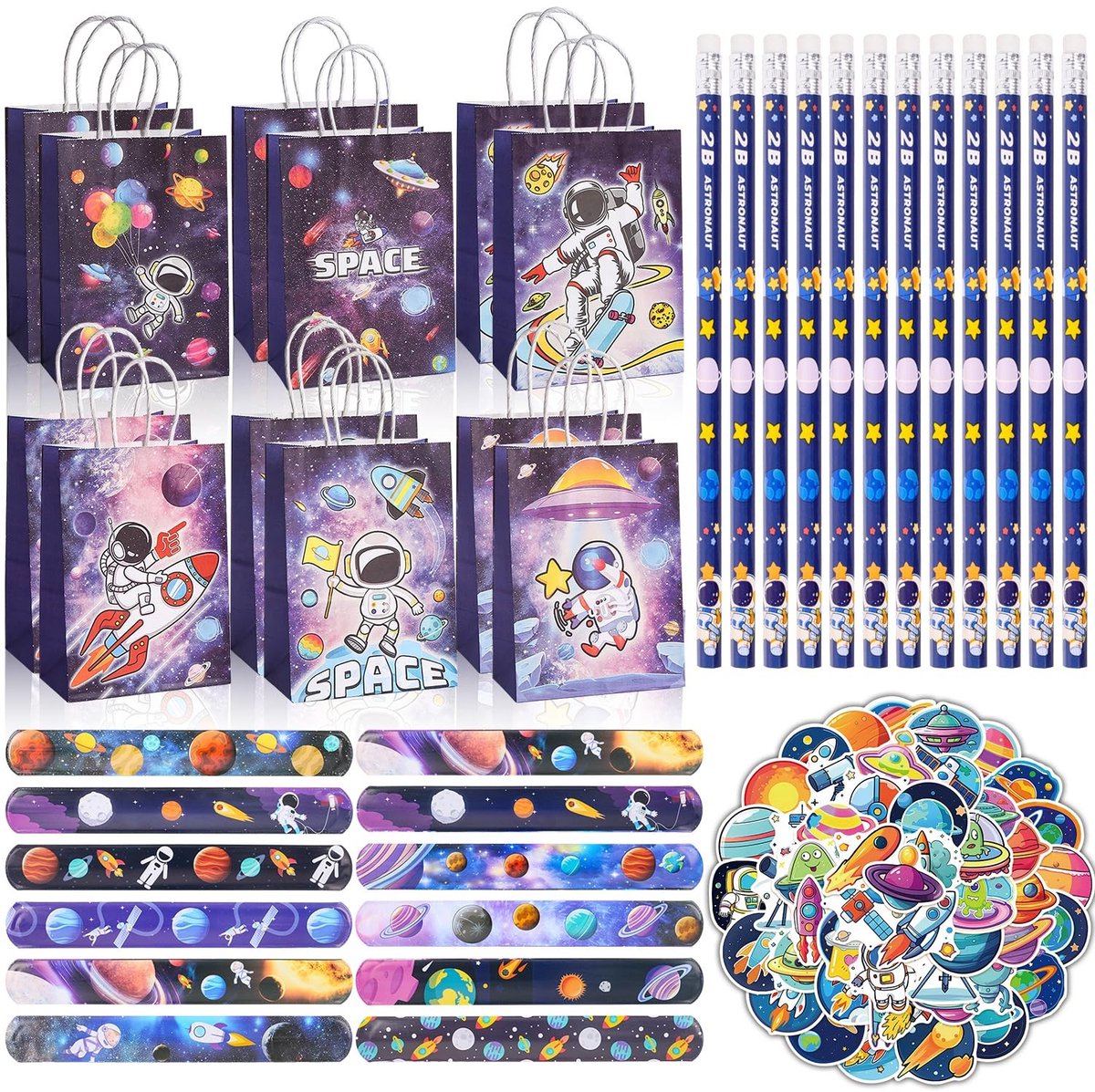 Dailygoody - Ruimtefeestcadeautjes - Feestgeschenkverpakkingen - Perfect voor kinderverjaardag - 86 stuks - Vrolijke cadeauzakjes - Geschikt voor kind...