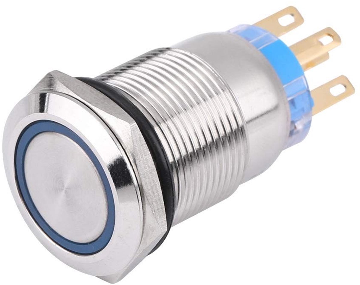 Dailygoody - Zelfvergrendelende Drukknop Schakelaar - LED Blauw - 19mm - Waterdicht - Schakelaar - 12V - Geschikt voor diverse toepassingen - Bla