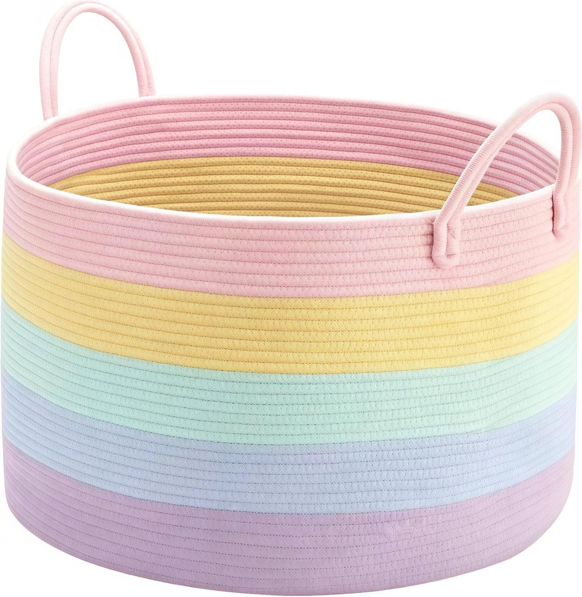 Grote Eco-vriendelijke Wasmand van Katoen, Handgeweven Opbergmand met Stevige Handvatten - Draagbare Vouwbare Mand voor Kleding, Speelgoed en Boeken (50 x 33cm)