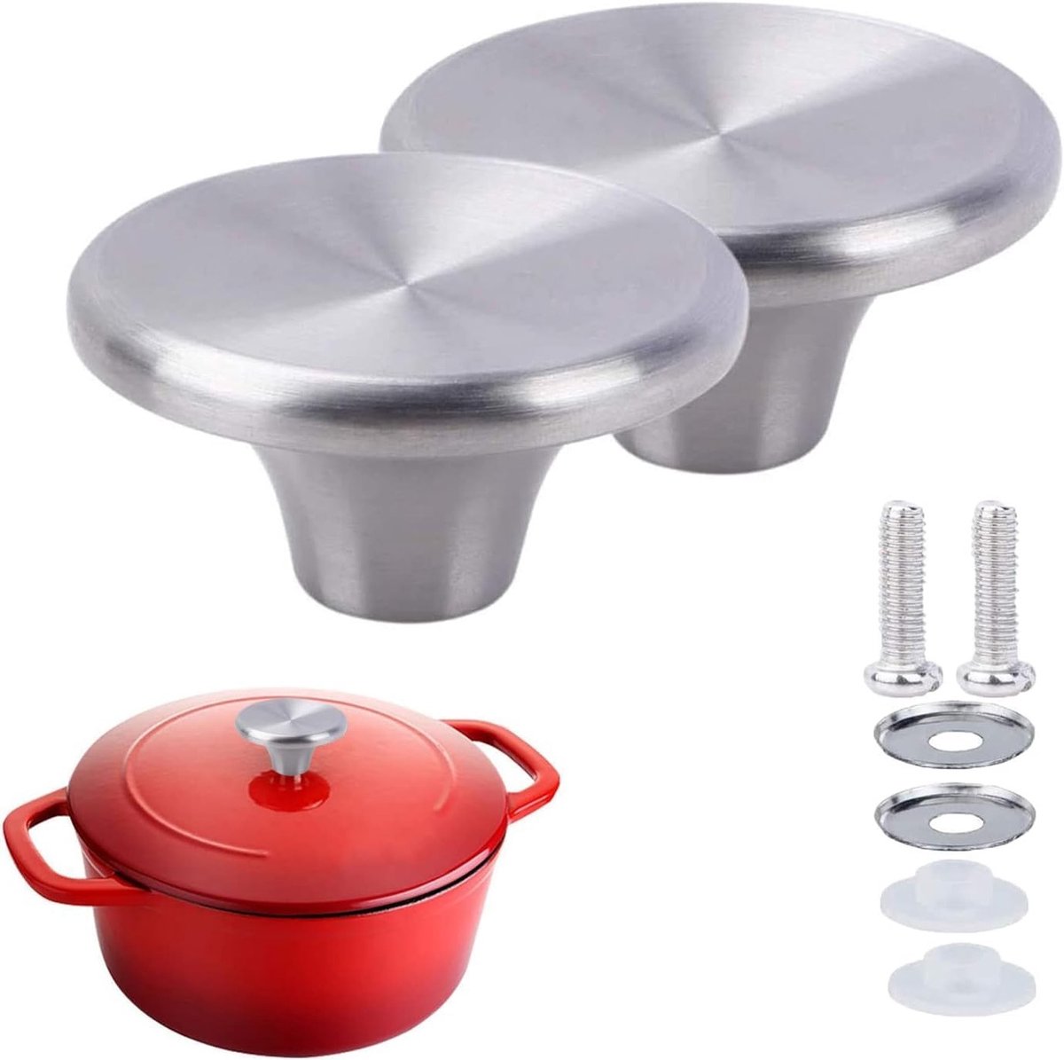 Stainless Steel Vervangende Handgreep voor Emaillen Gietijzeren Dutch Oven Potdeksel - Set van 2, Geschikt voor Diverse Merken