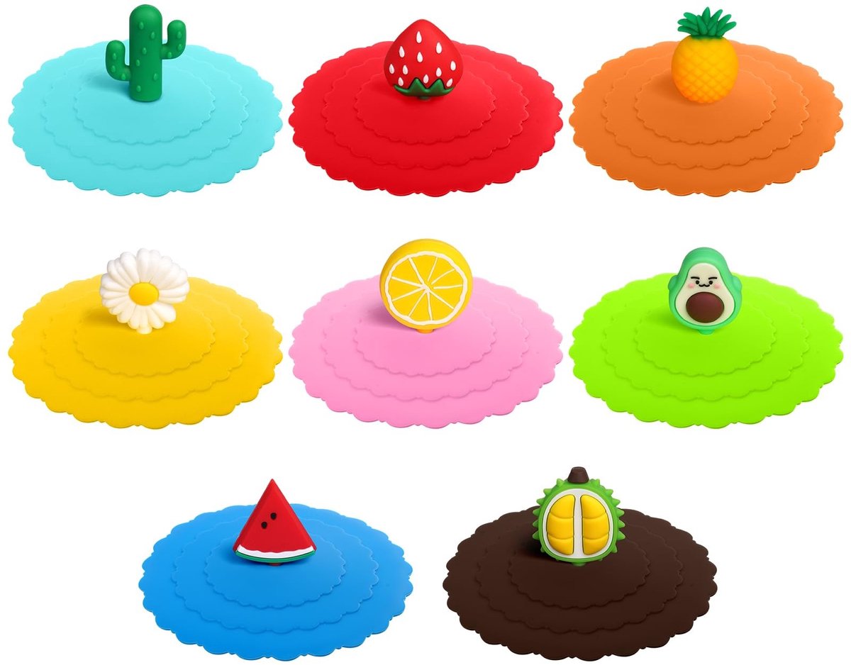 Dailygoods - Dailygoody - Cartoon siliconen bekerhoes - Herbruikbare anti-stof deksels - Kawaii design - Fruitstijlen - Voedselveilig - Geschikt voor koffie en mok