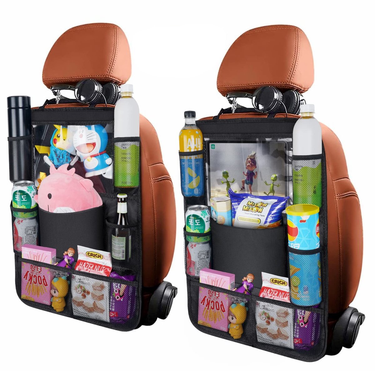 Dailygoods - Dailygoody - Autostoel Organizer - Autoorganisator met Tablethouder - Waterdicht - Zwart - Opbergtas voor Kinderspeelgoed - 2 Stuks - Ruimtebespa