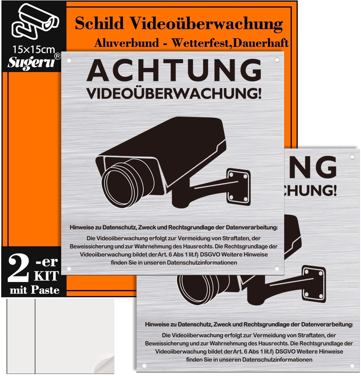 Dailygoods - Dailygoody - 2-delig bord videobewaking - Aandacht videobewaking privé perceel - Aluminium composiet - Weerbestendig - Duurzaam - 150 mm - Geschikt vo...