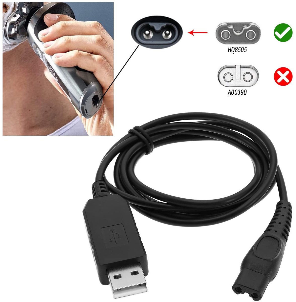Dailygoody - USB scheerapparaat oplader - 1M kabel - Duurzaam en flexibel - Zwart - Compatibel met diverse modellen - Opladen in een handomdraai