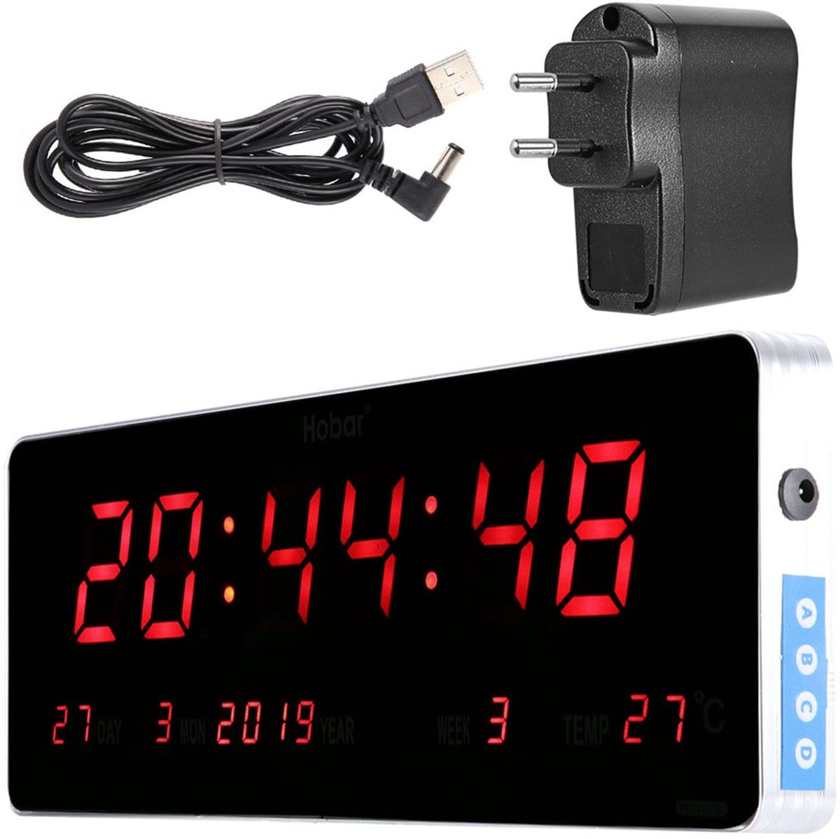 Dailygoody - Digitale Wandklok - LED Klok - Goed Leesbaar - 36 x 13 x 3 cm - Temperatuurweergave - Geschikt voor Woonkamer en Kantoor