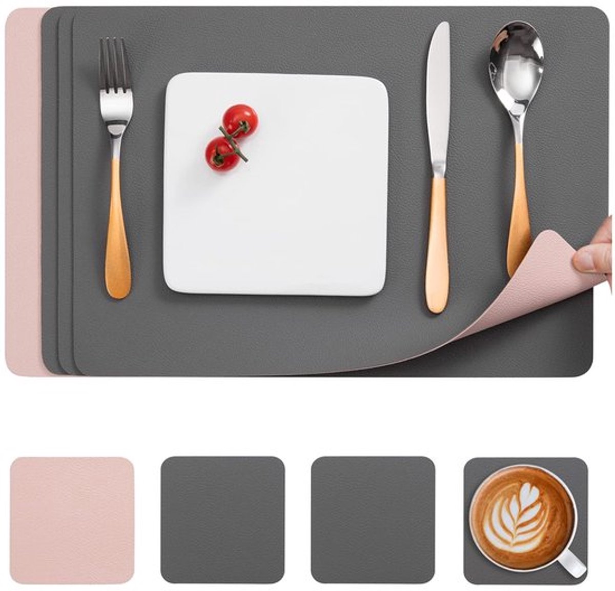 Afwasbare placemats en onderzetters - set van 4 - milieuvriendelijk pvc - 30 x 43 cm