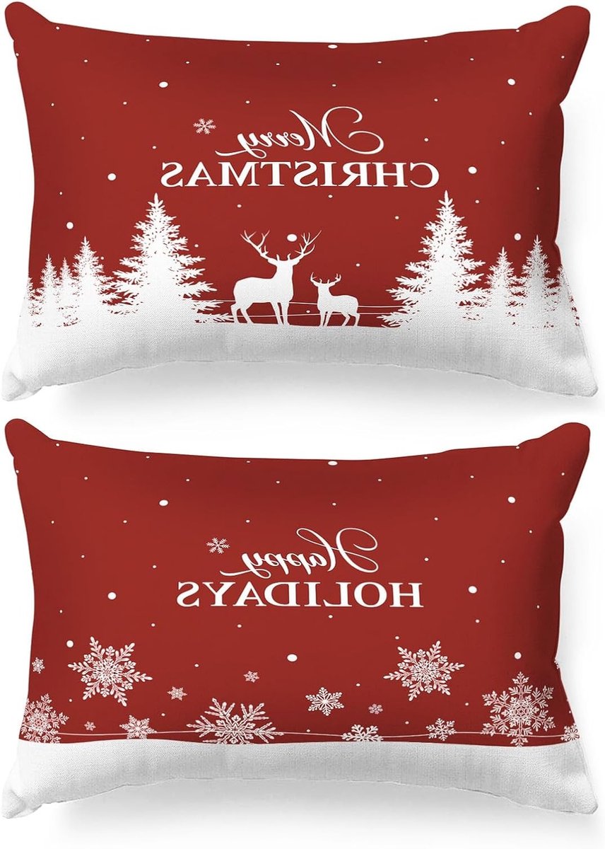 Kerst Kussenhoezen 40 x 60 cm - Set van 2 - Sneeuwvlokken Design voor Woonkamer en Slaapkamer Decoratie