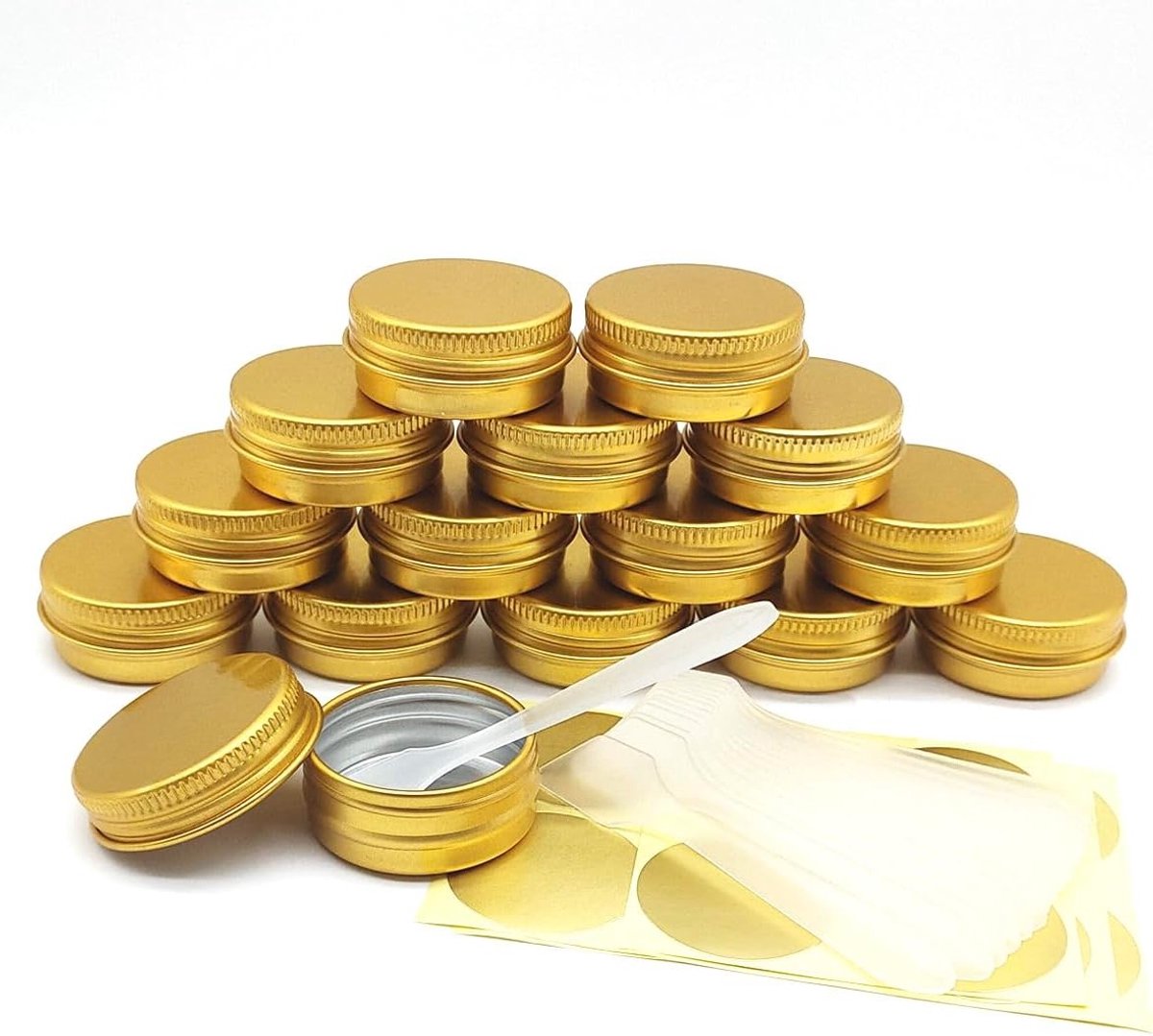 15 Pcs 15g Ronde Metalen Blikjes voor Reizen, Aluminium Cans met Schroefdop voor Make-up, Cosmetica, Monsters, Nagels, Lippenbalsem, Zalf, Specerijen, Snoep en Kaarsen