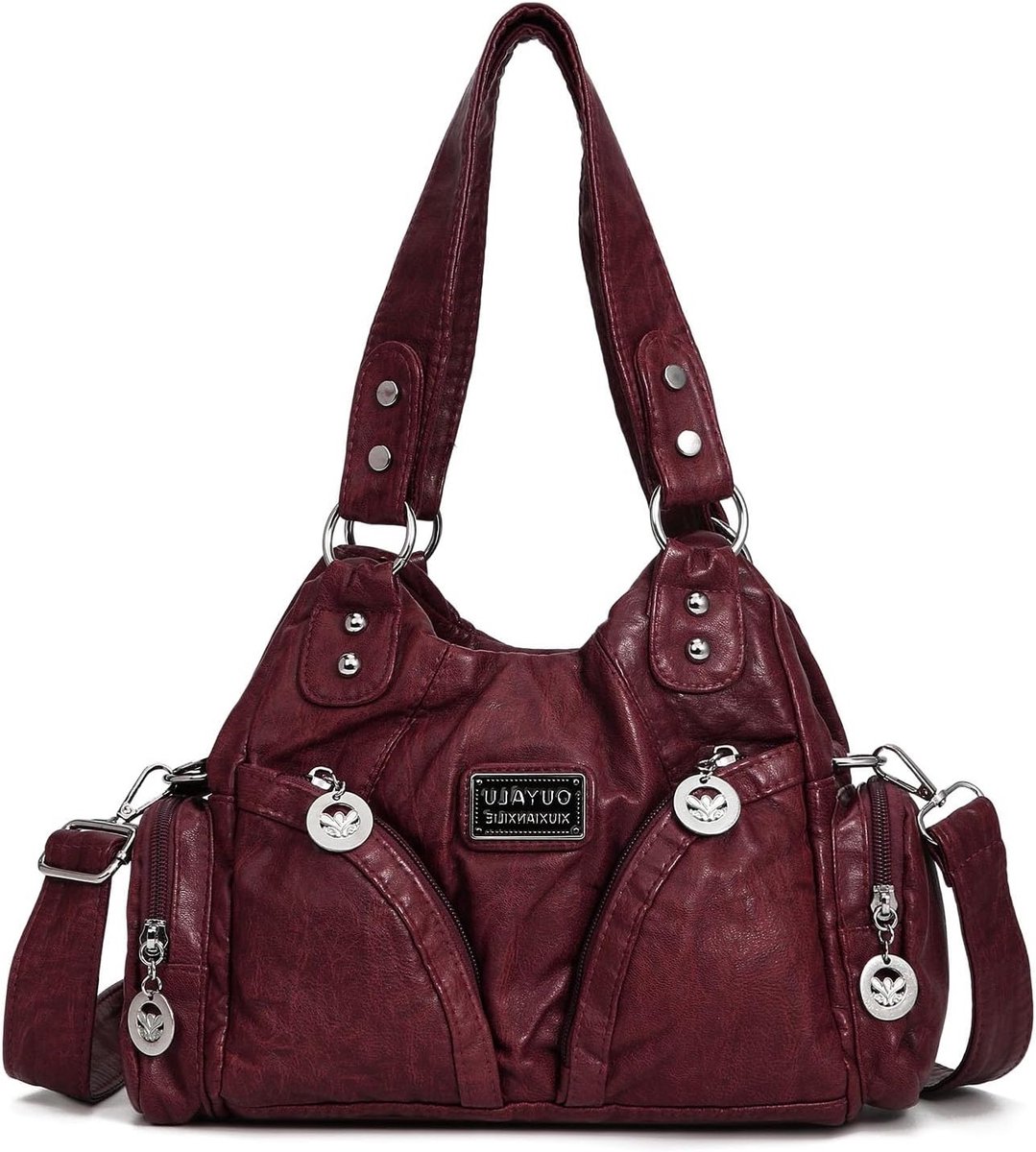 Vintage Soft Leather Handbag voor Vrouwen, Retro Schoudertas met Veel Compartimenten, Ideaal voor Moeder en Punk Style