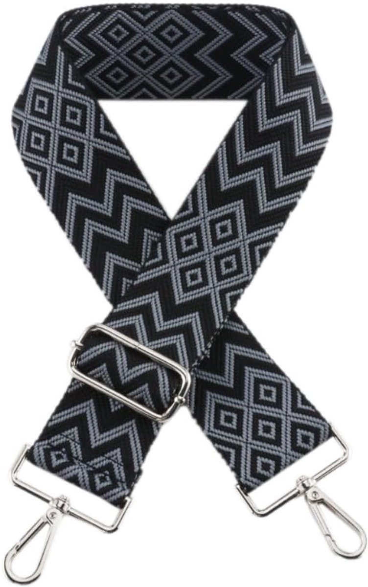 Verstelbare Schouderband voor Tassen, Breed 5 cm, Lengte 75-135 cm, Geschikt voor Handtassen, Schoudertassen en Crossbody Tassen met Zilveren Gesp, Grijs-Zwart