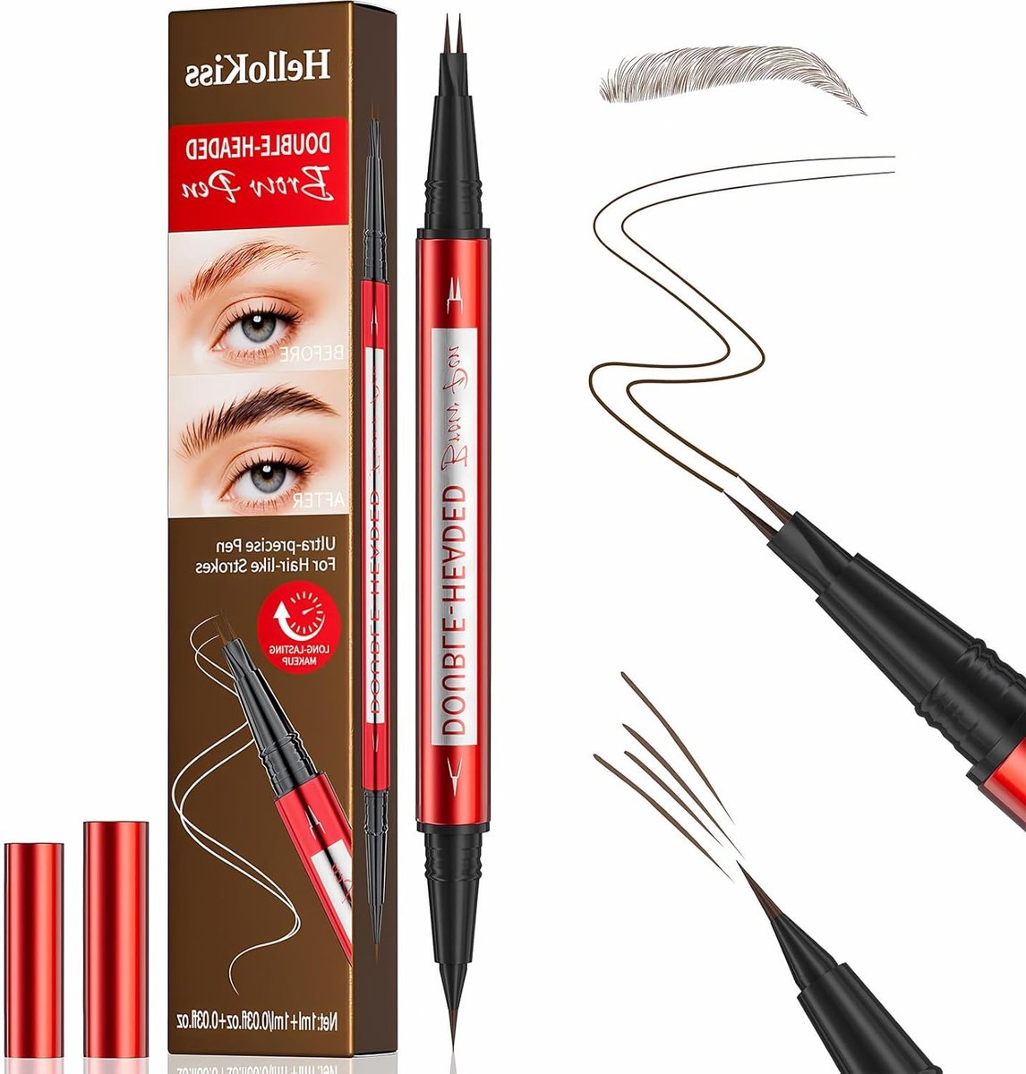 2-in-1 microblading-pen voor perfecte wenkbrauwen – waterbestendige wenkbrauwmarker met vorkpunt en borstel – langdurige wenkbrauwvuller voor dames, professionals en beginners, ideaal voor make-up en styling