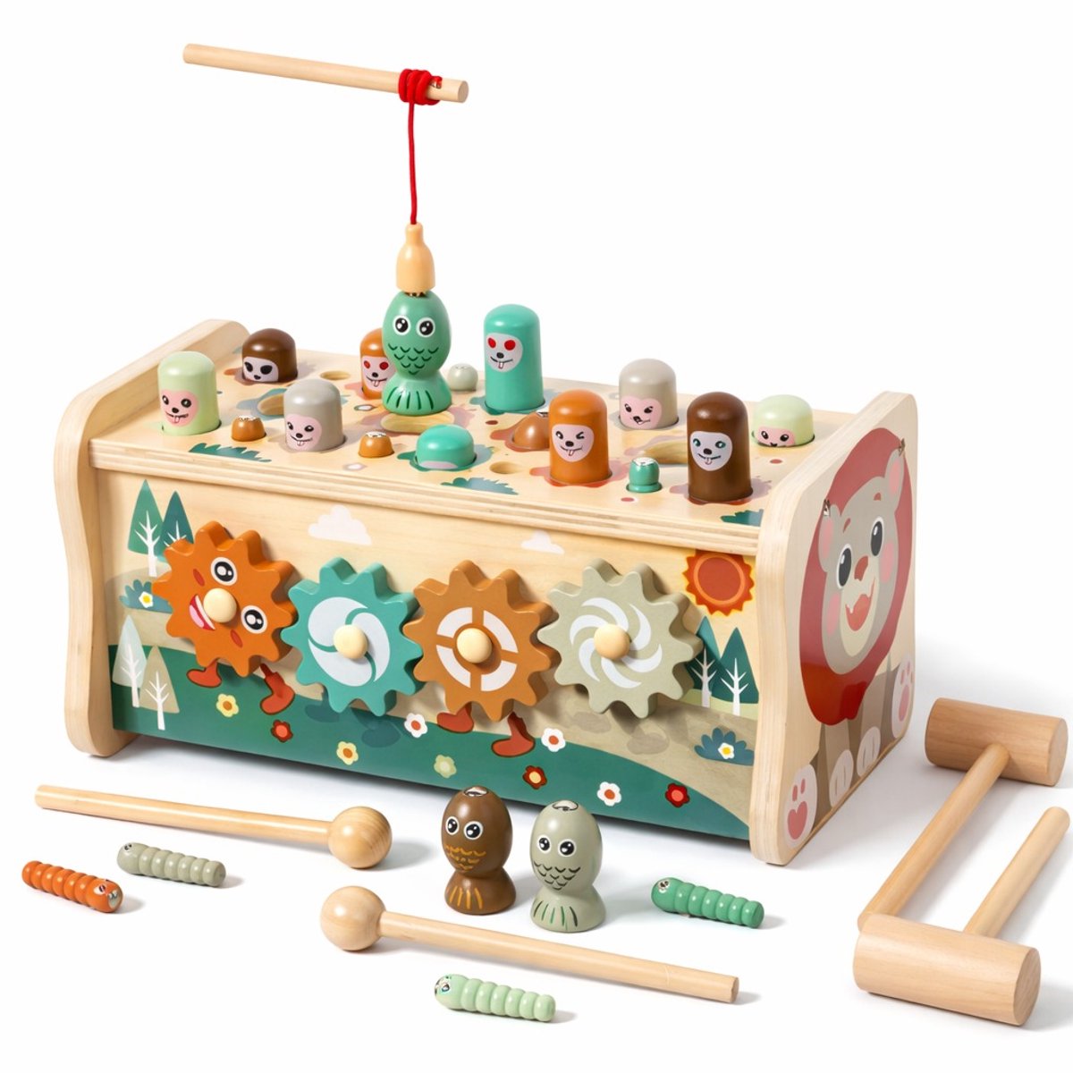Houten Hamerspel Montessori – Educatief Klopbank Speelgoed met Xylofoon & Tandwielen