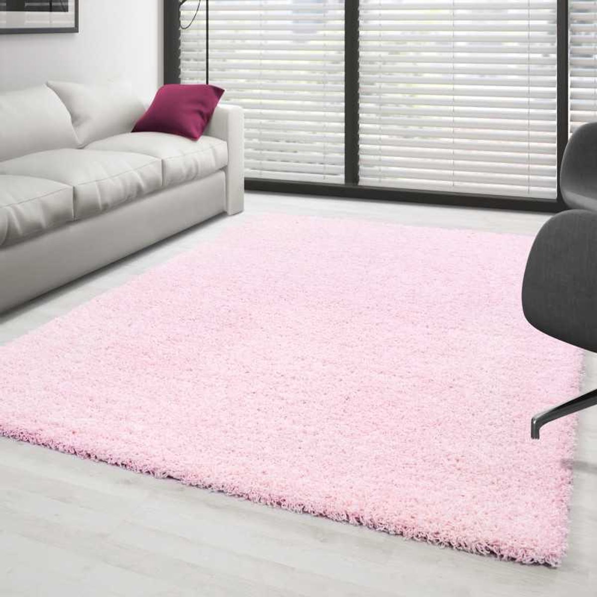 Hoogpolig vloerkleed, effen kleur: roze 120 cm rond