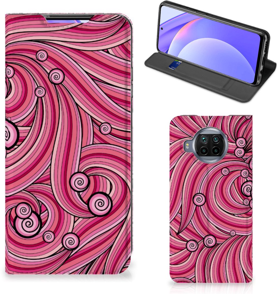 Book Case voor Xiaomi Mi 10T Lite Bookcase Swirl Pink