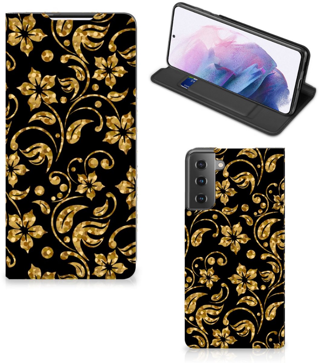 Samsung Galaxy S21 Plus Smart Cover Gouden Bloemen