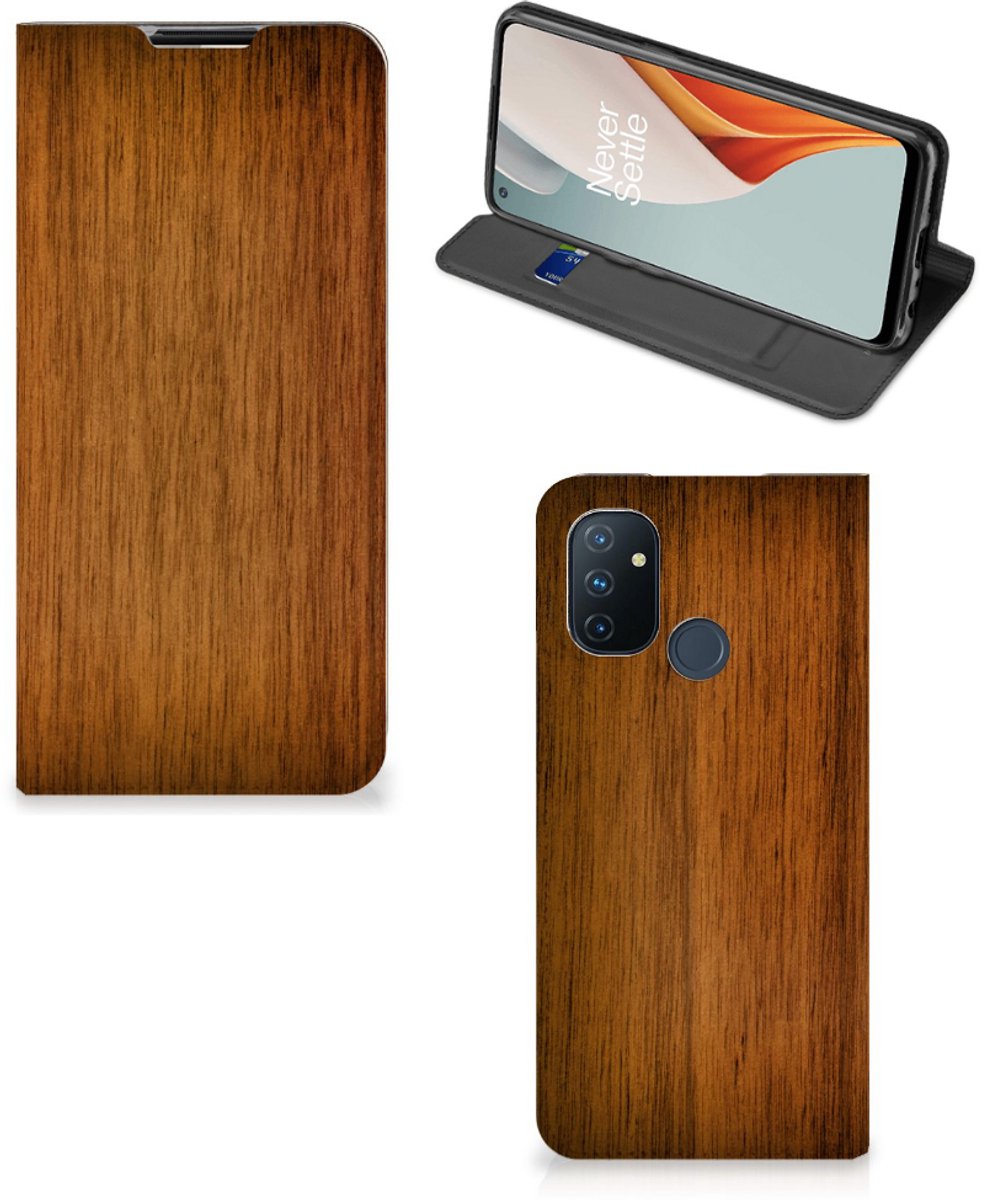 Standcase Hoesje voor OnePlus Nord N100 Book Wallet Case Donker Hout