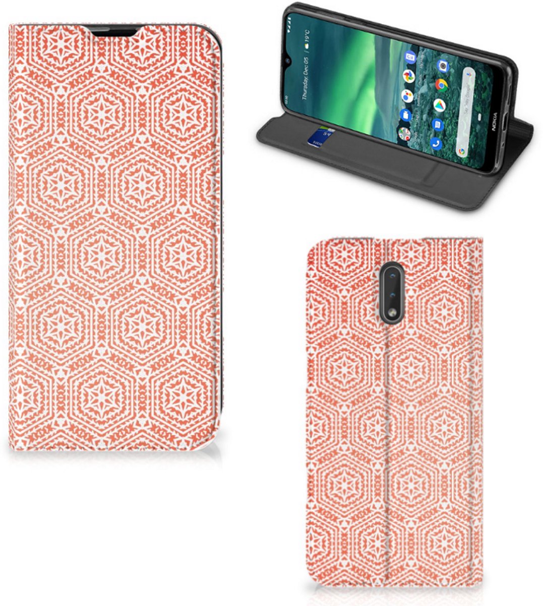 Nokia 2.3 Hoesje met Magneet Pattern Orange