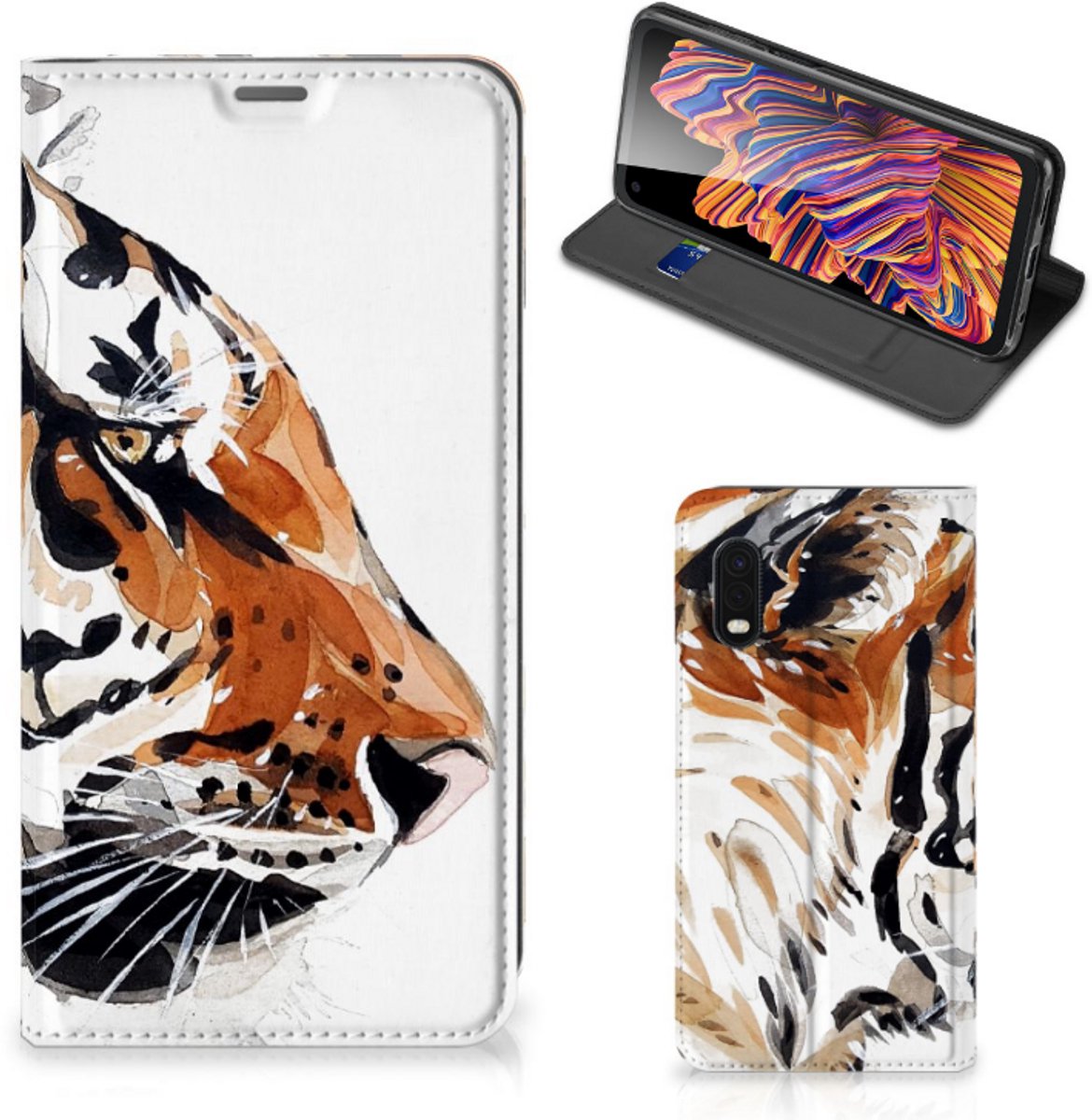 Bookcase Samsung Xcover Pro Watercolor Tiger
