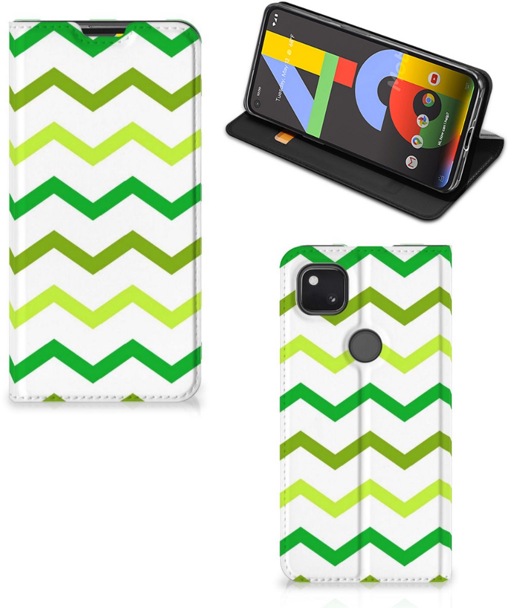 Google Pixel 4a Hoesje met Magneet Zigzag Groen