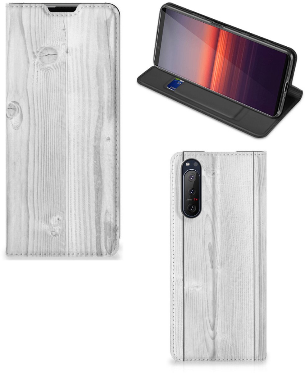 Sony Xperia 5 II Book Wallet Case White Wood