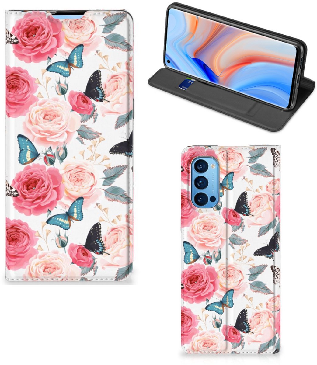 Book Case voor OPPO Reno4 Pro 5G Smart Cover Butterfly Roses