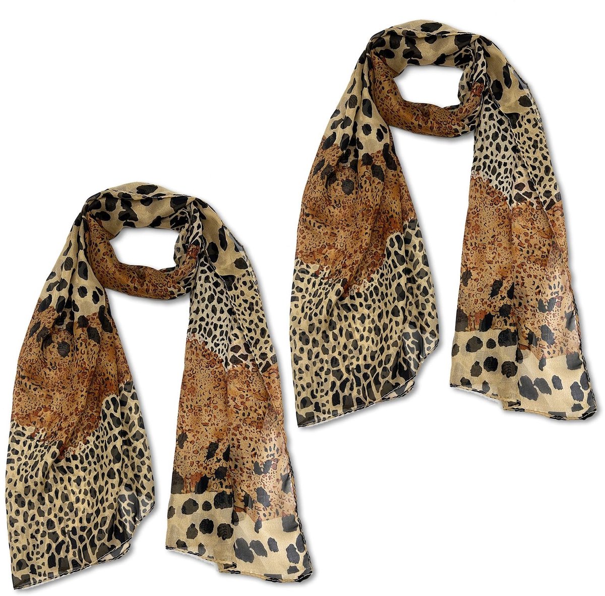 EUPSIIU 2pcs Dames Sjaals - Elegante Lange Chiffon Sjaals met Luipaardpatroon - 50 x 160 cm