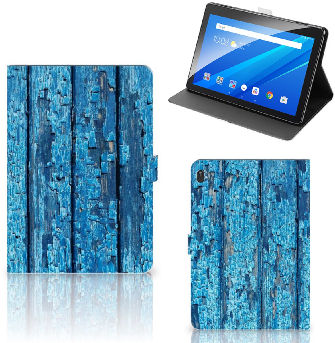 Lenovo Tab E10 Tablet Book Cover Wood Blue