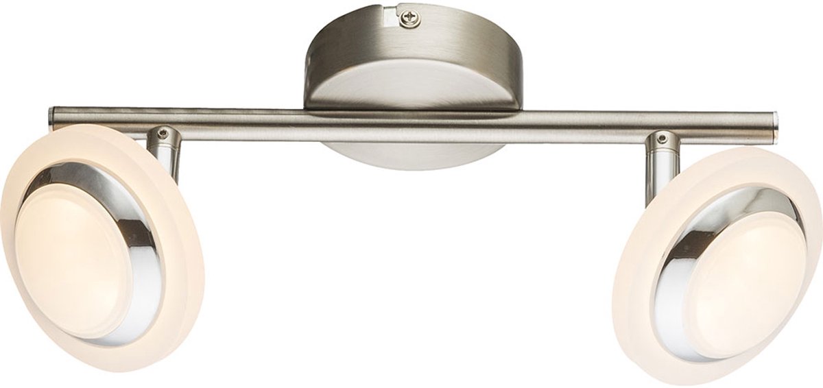 Plafondlamp woonkamer LED plafondlamp chroom, draaibare spots, 2x4W 2x 280lm warm wit. Globo 56125-2