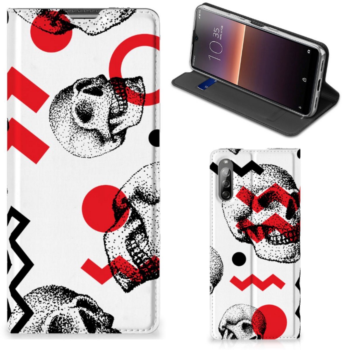 Mobiel BookCase Sony Xperia L4 Skull Red