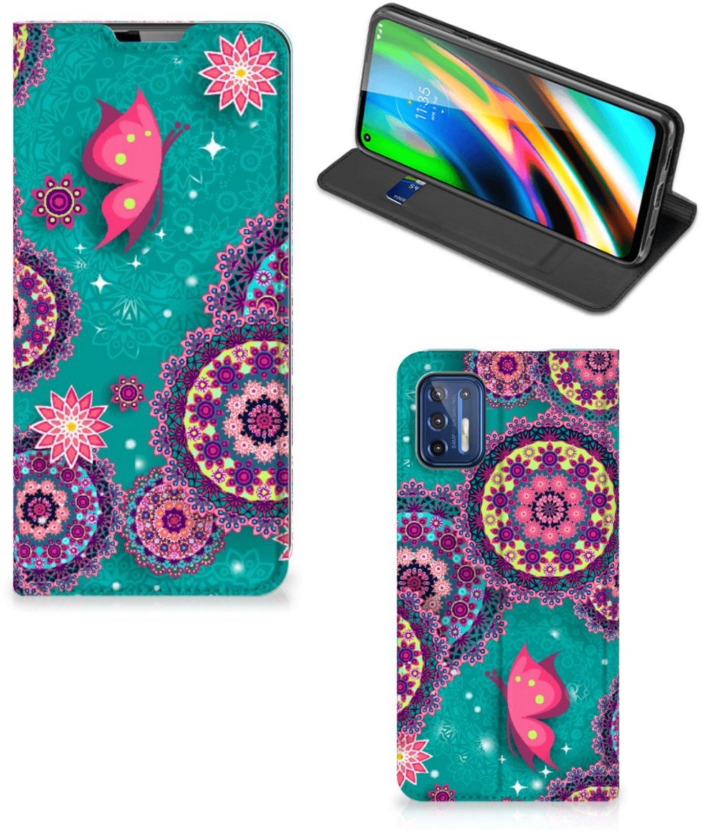 Motorola Moto G9 Plus Bookcase Cirkels en Vlinders