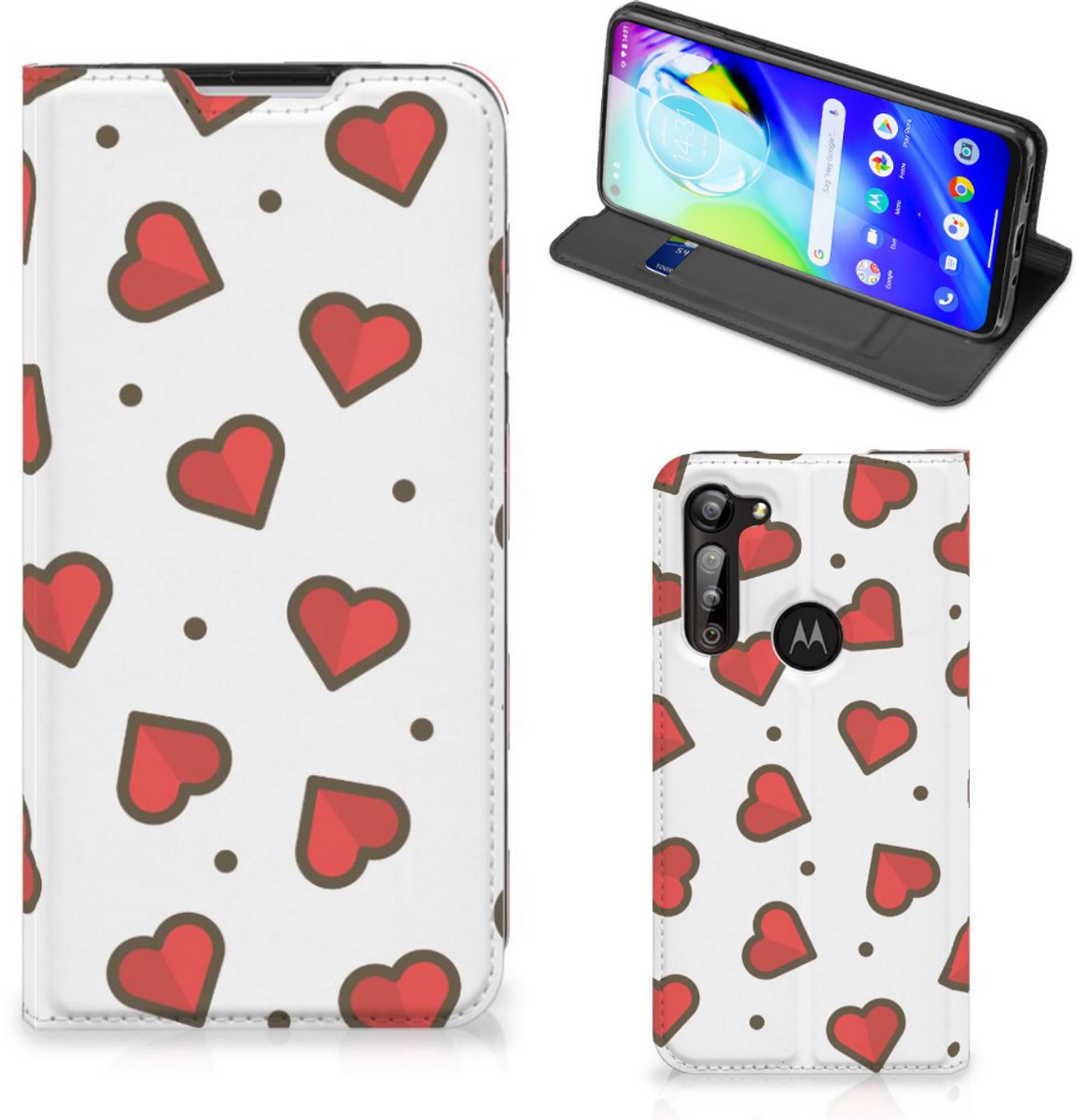 Motorola Moto G8 Power Hoesje met Magneet Hearts