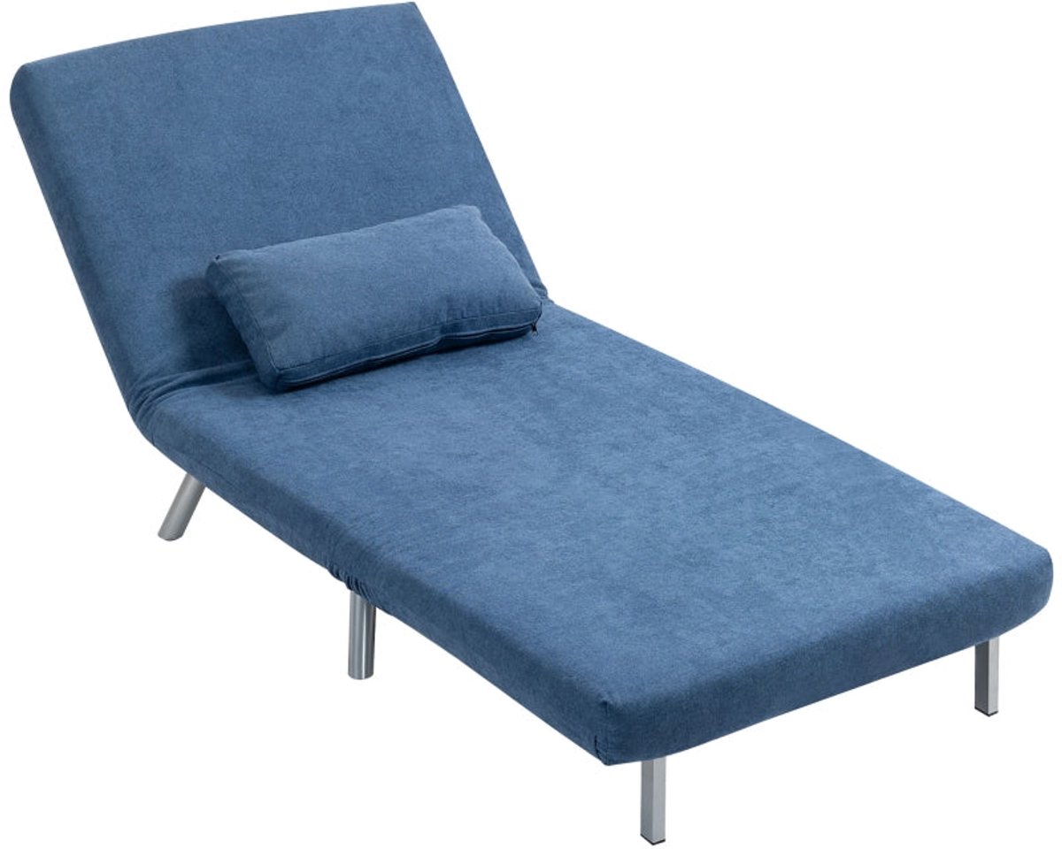 Merax Slaapstoel 2-in-1 met Bedfunctie - Opklapbare Slaapfauteuil 190 cm - Verstelbare Rugleuning - Logeerbed met Kussen - Blauw