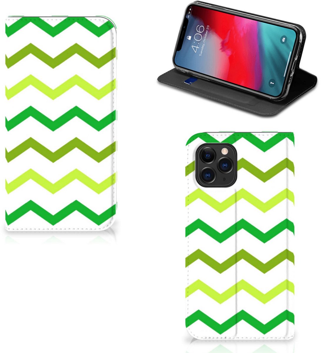 Apple iPhone 11 Pro Hoesje met Magneet Zigzag Groen